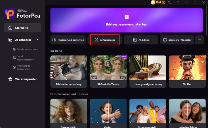 Benutzeroberfläche von HitPaw FotorPea