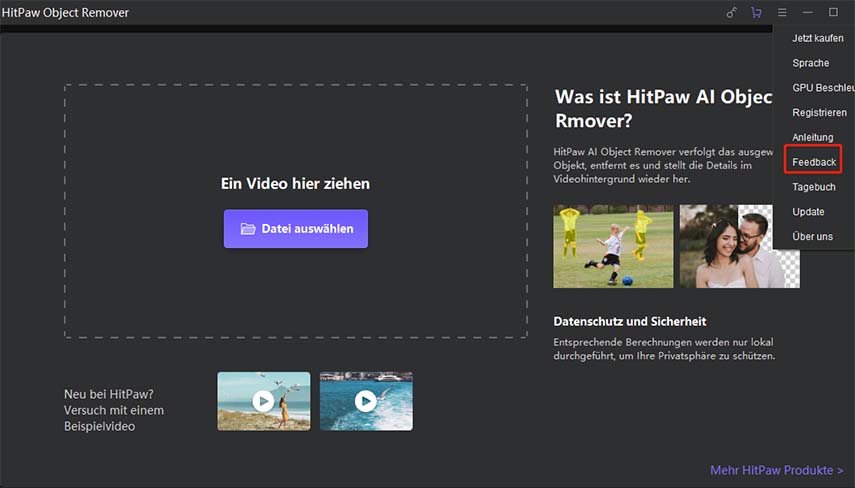 feedback in HitPaw Video object remover