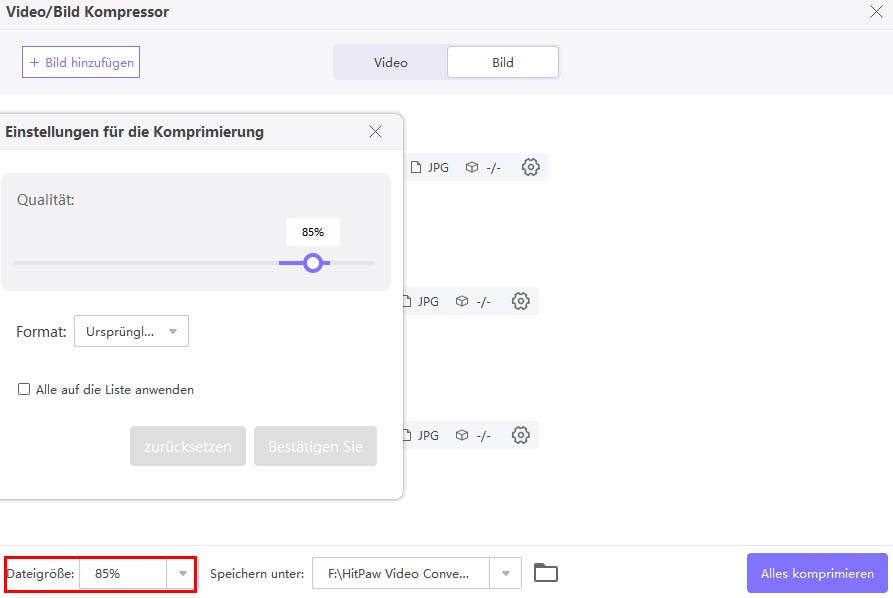 bildkompressionsparameter auswählen