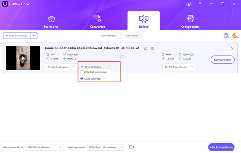 Untertitel zu Videos mit hitpaw video converter hinzufügen