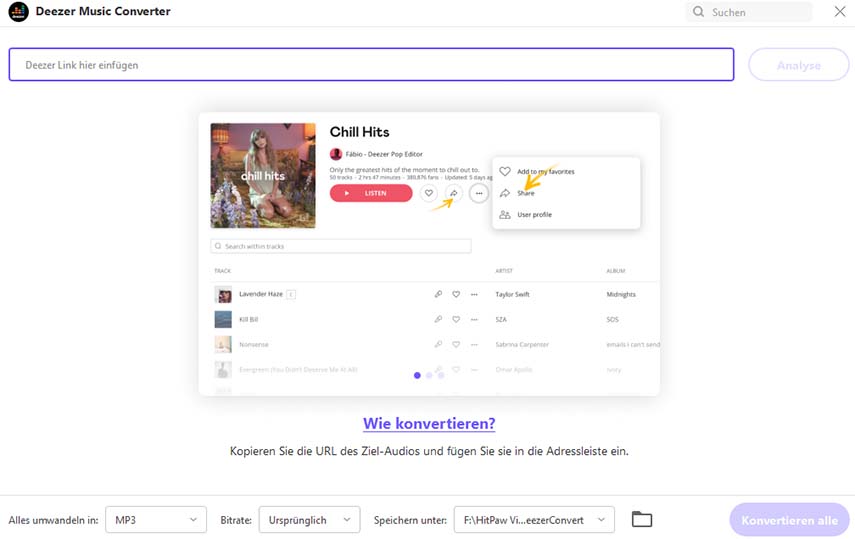 paste deezer track link to hitpaw video converter