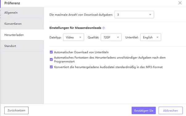 HitPaw Download Einstellungen