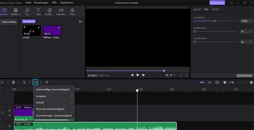 Audiogeschwindigkeit ändern