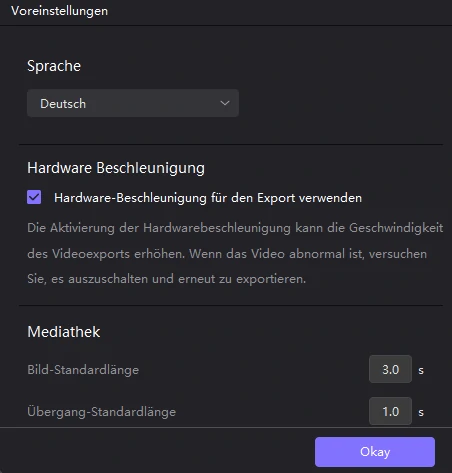 Standardeinstellungen