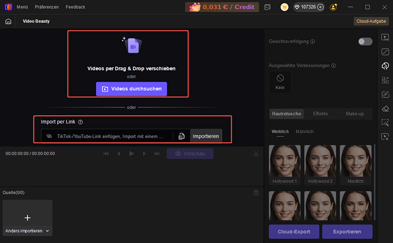 Importieren Sie ein Video in HitPaw VikPea für die KI-Beauty-Verbesserung.