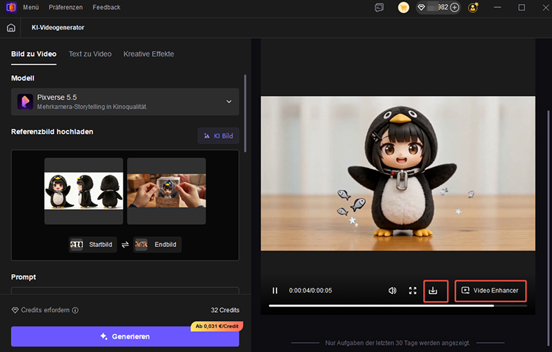 Exportoptionen für Gugugaga-Video