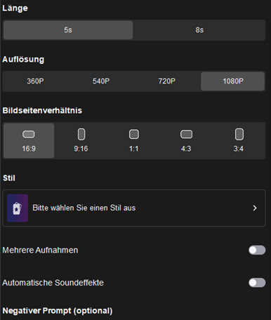 Text zu Video parameter