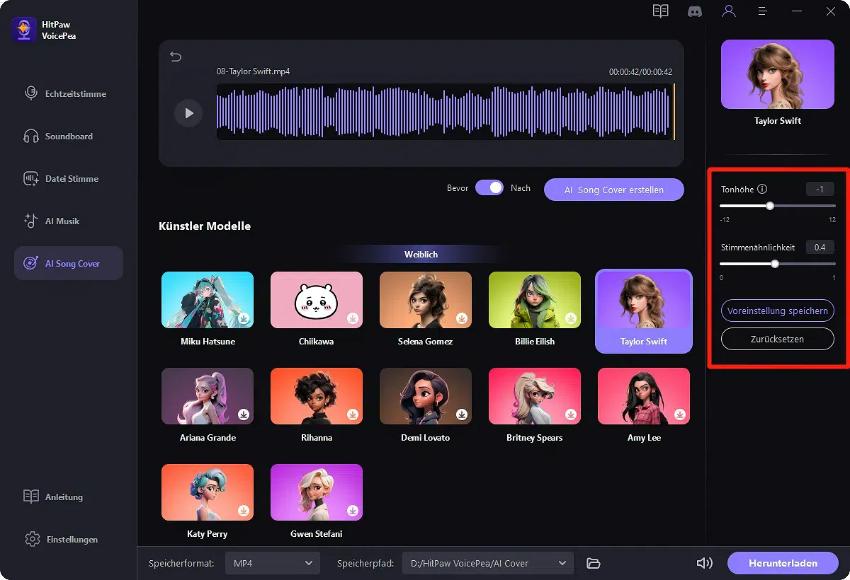 anpassen der ai stimmeneinstellungen im hitpaw voice changer