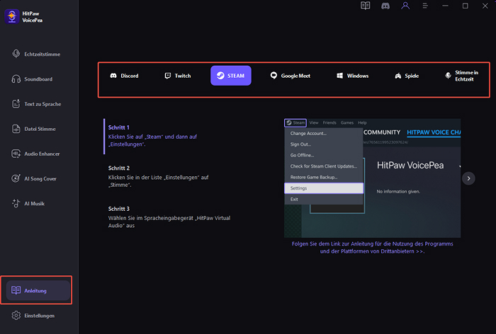 wie ändere ich die Stimme auf Steam