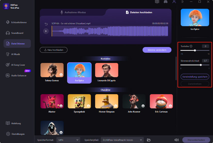 KI-Stimmeinstellungen in Hitpaw Voicepea anpassen