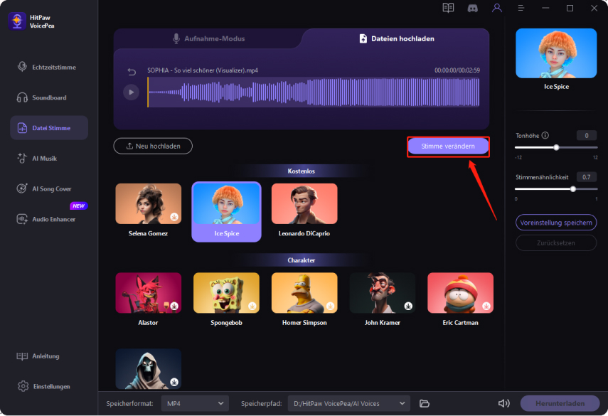 KI-Stimme auf Hitpaw Voicepea ändern