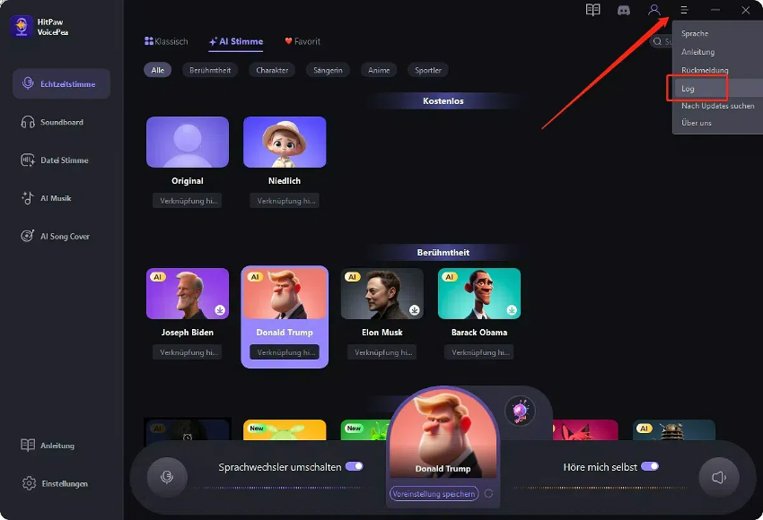 HitPaw voice changer open log