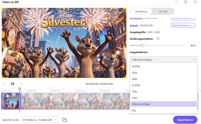 Frohes Neues Jahr GIF Größe und Bildrate einstellen