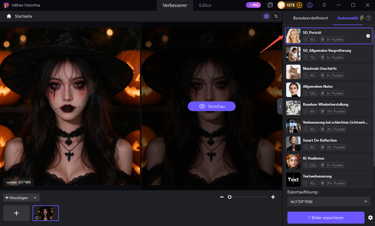 Selecting AI enhancement model in HitPaw FotorPea
