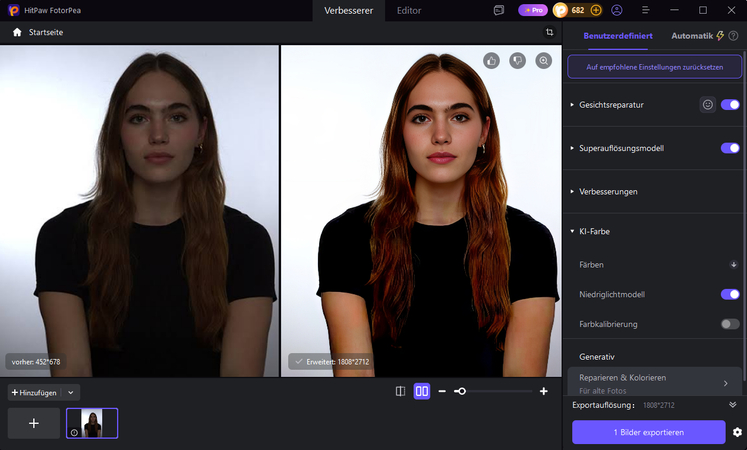 Real-time preview and download screen of brightened indoor photo in HitPaw FotorPea
