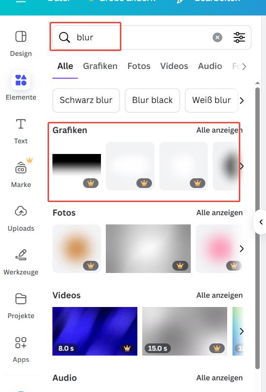Weichzeichner auswählen