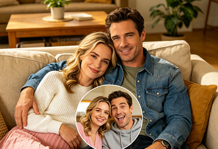 fotoshooting fuer paare auf dem Sofa