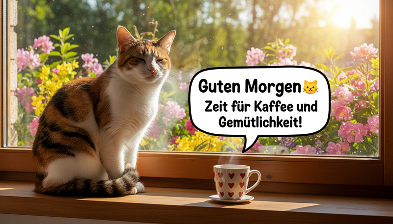 guten morgen bilder frühling kaffee katze