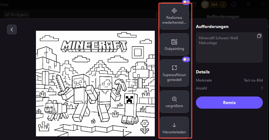 Minecraft Malvorlage mit KI in HitPaw FotorPea generieren