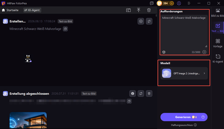 Minecraft Malvorlage mit KI in HitPaw FotorPea generieren