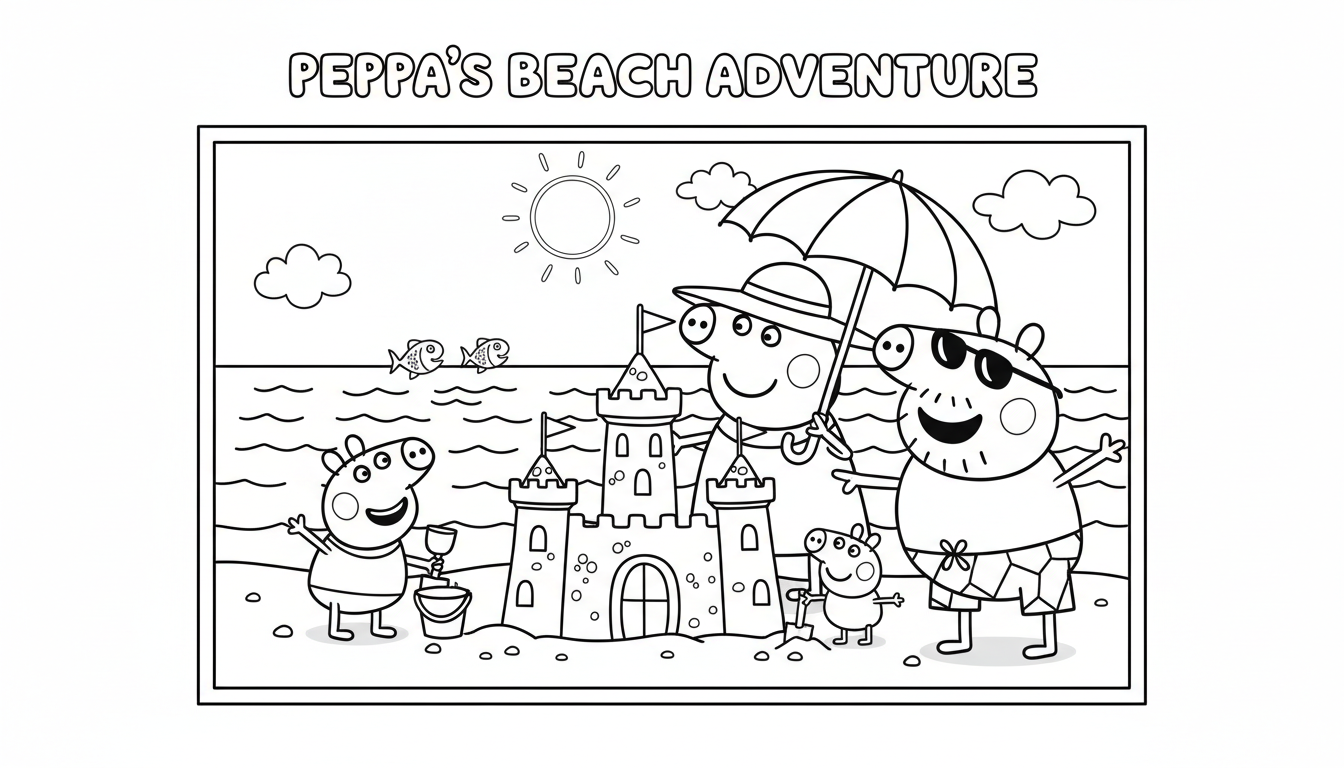 Peppa Wutz auf strand ausmalbilder
