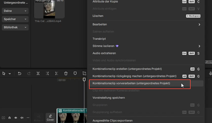 Komposit-Clip vorverarbeiten in CapCut